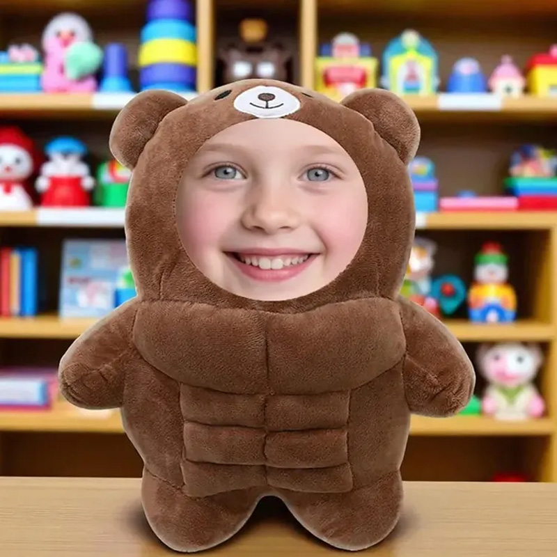 Personalized Muscle Bear Plush Toy Custom Face Stuffed Animal Pillow for Friends Gym Rat Gym Lovers