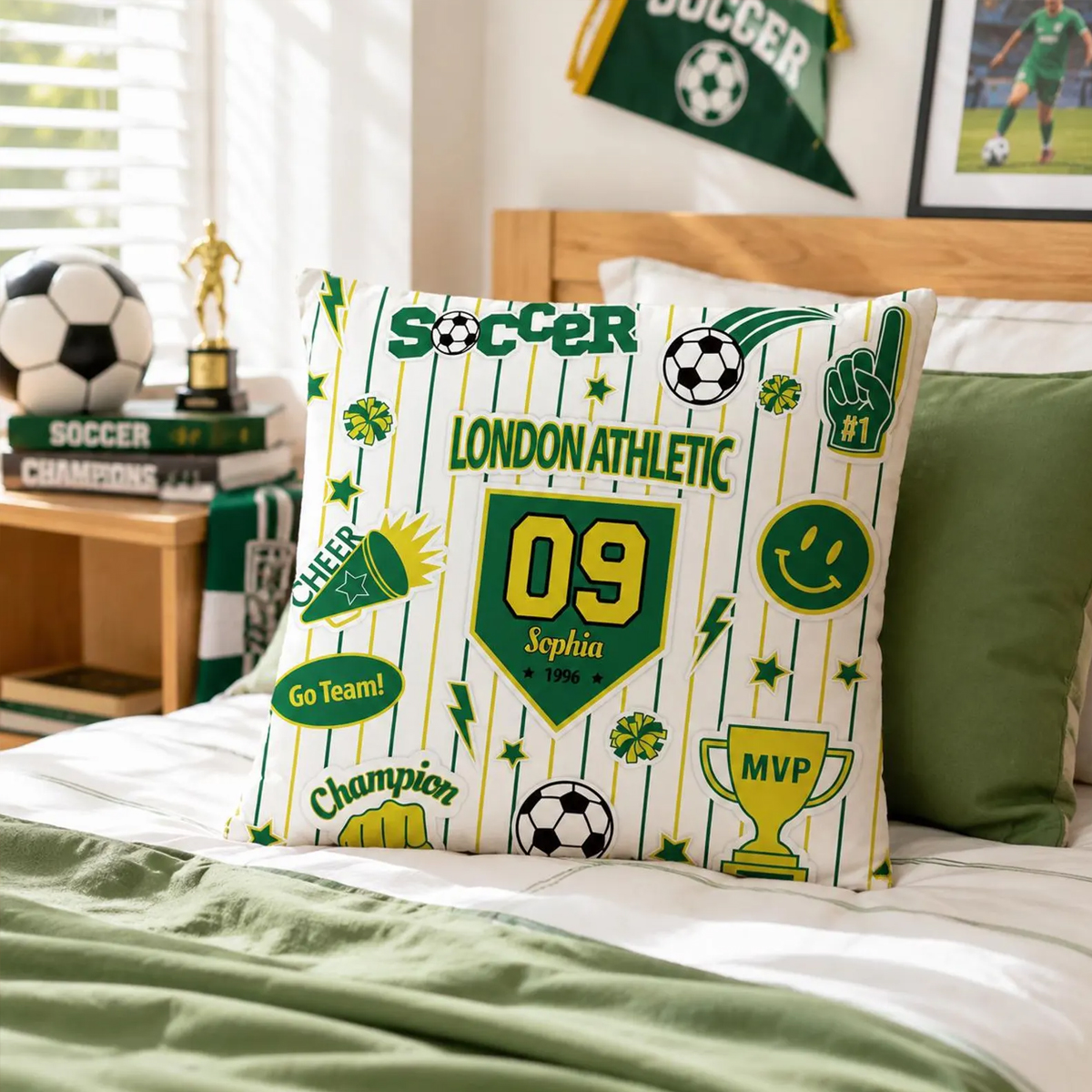  Personalized Sports Throw Pillow Custom Name Number Team Jersey Style Cushion Gift for Athlete Sports Fan