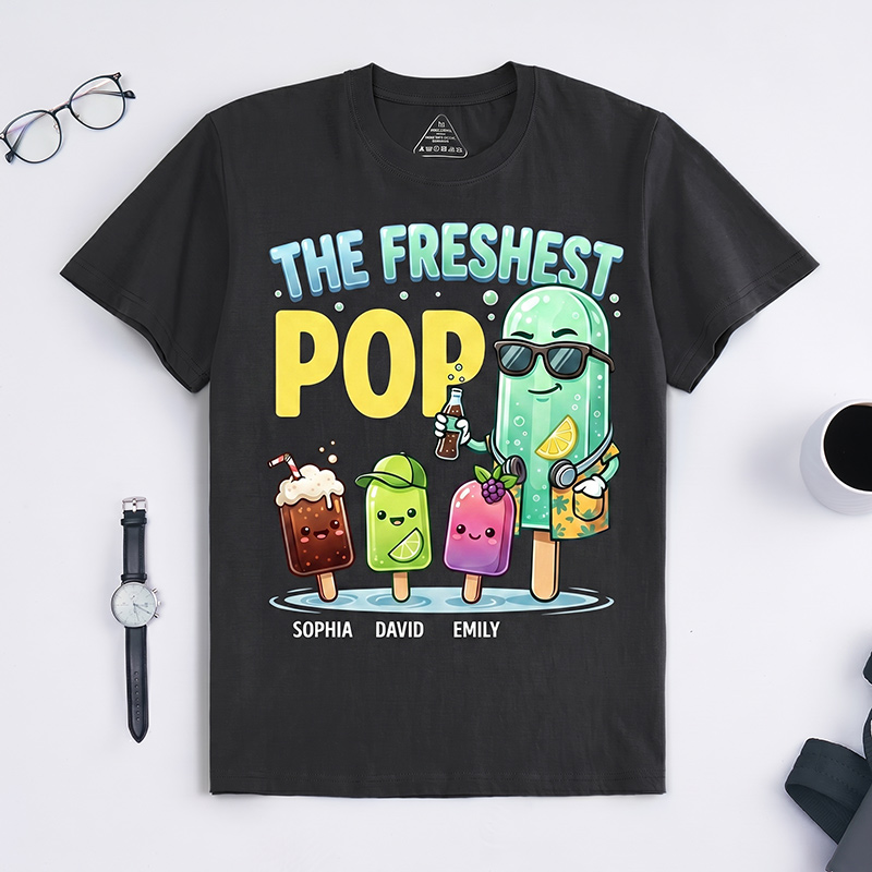 Personalized The Freshest Pop Shirt Custom Papa T-Shirt with Kids Names Birthday Gift Father's Day Gift For Grandpa Dad