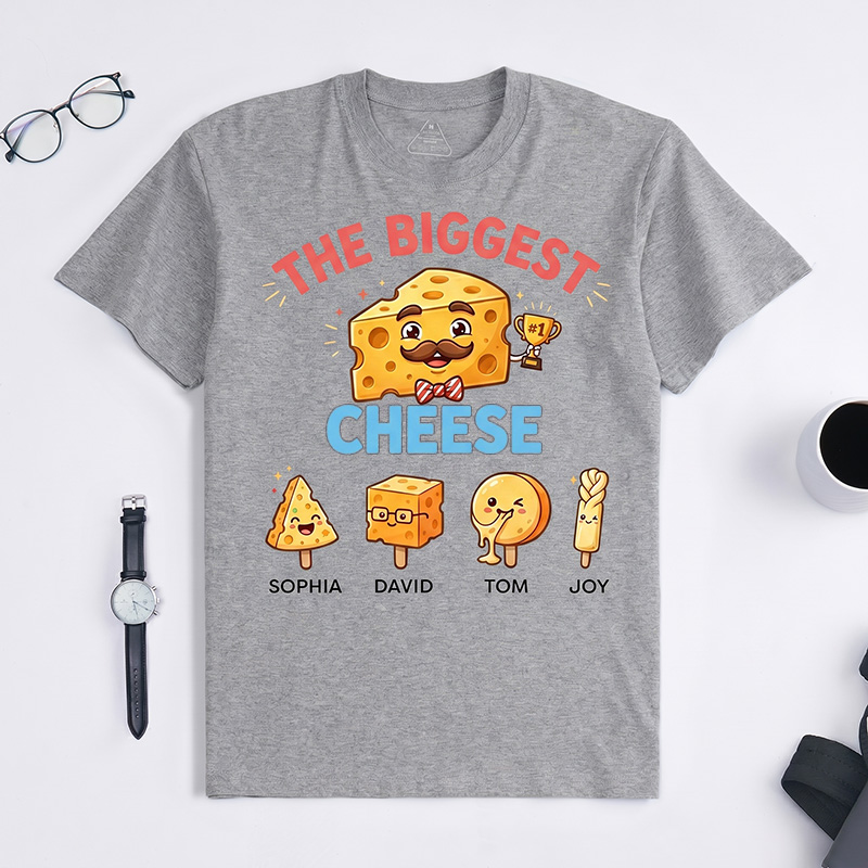 Personalized The Biggest Cheese Shirt Custom Dad T-Shirt with Kids Names Birthday Gift Father's Day Gift For Grandpa Dad
