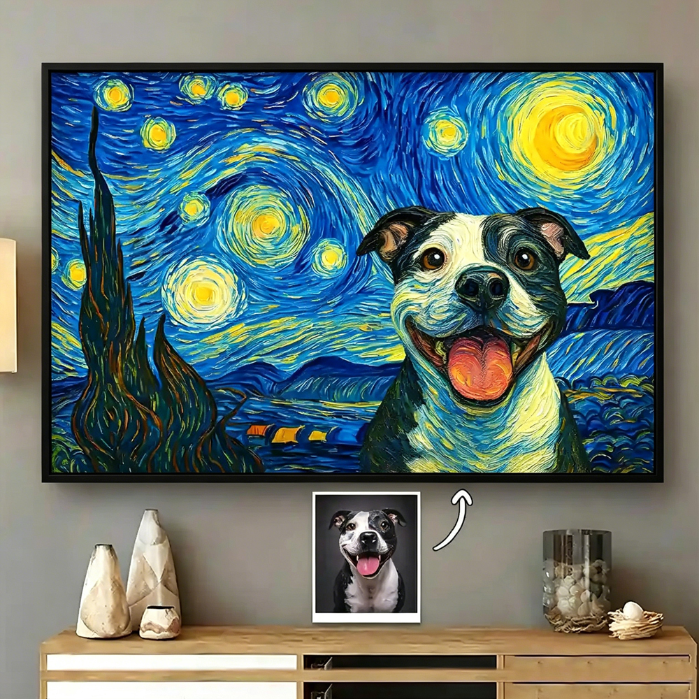 Personalized Pet Poster Custom Photo Starry Night Dog Cat Pet Gift for Pet Lovers