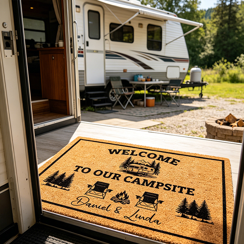 Personalized Camp Lover Doormats Welcome To Our Campsite Doormat Personalized Name Welcome Mat Couples Gift Cute Doormat Gift for Her