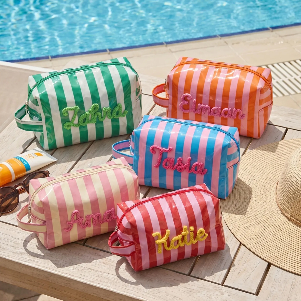 Personalised Waterproof Makeup Bag Name Travel Toiletry Bag Summer Vacation Cosmetic Bag Birthday Gift Gift for Her