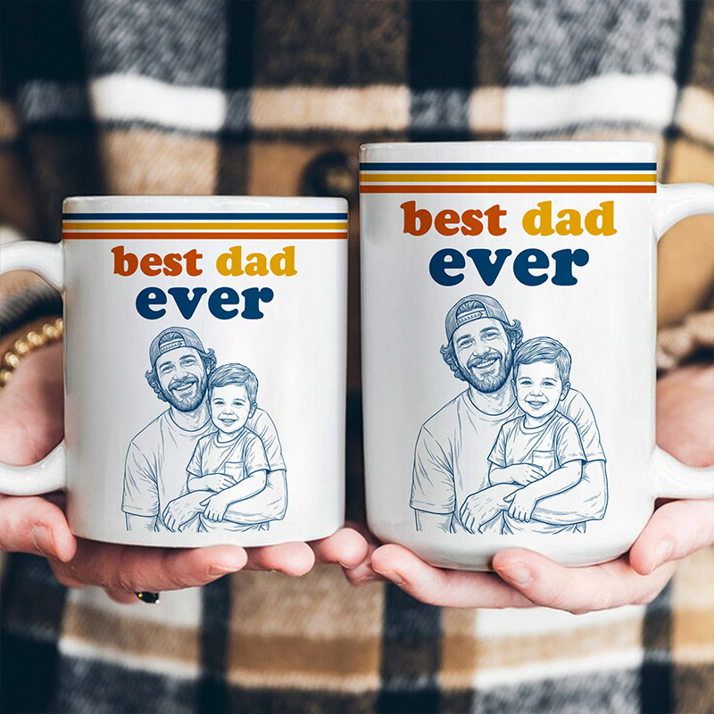 Personalized World's Best Dad Sketch Line Art Retro Mug Father's Day Gift For Dad Husband Mug