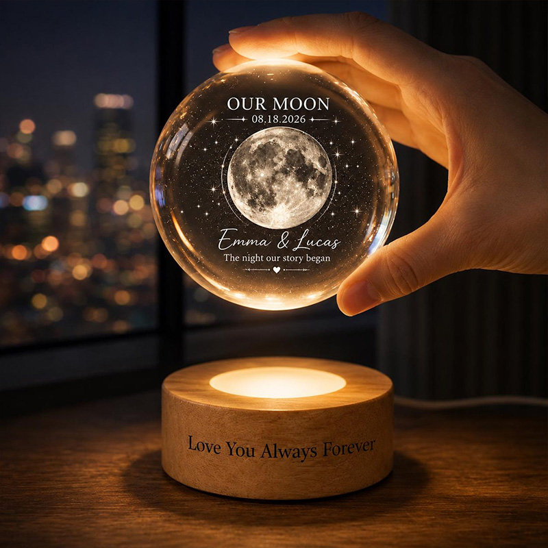 Personalized Our Moon Crystal Ball Night Light Custom Night Sky By Date Gift Wedding Anniversary Gift Gift for Wife Husband Couple Gifts