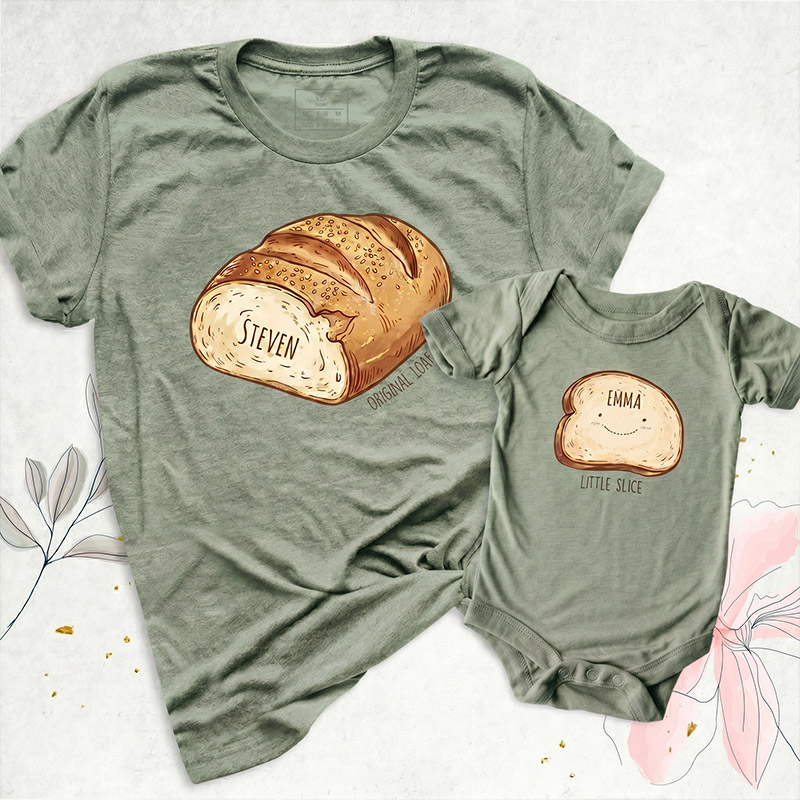 Personalized Daddy and Me Funny Shirt Dad Baby Matching Shirts Bread and Bread Slice T Shirt Fathers Day Dada Mini Outfit Dad Son Shirt Dad Girl Tee