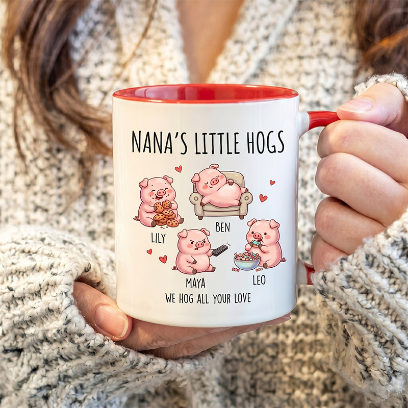 Personalized Nana's Little Hogs Mug Custom Mug with 1-6 Kids Names Gift Birthday For Nana Christmas Gift