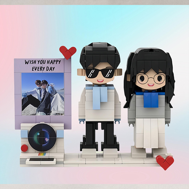 Personalized Brick Figure with Photo Custom Building Block Gift for Couple 2 Person Brick Figures with Easel Frame Personalized Building Block Brick Me Figure Photo Puzzle Toy Keepsake for Couples Friends