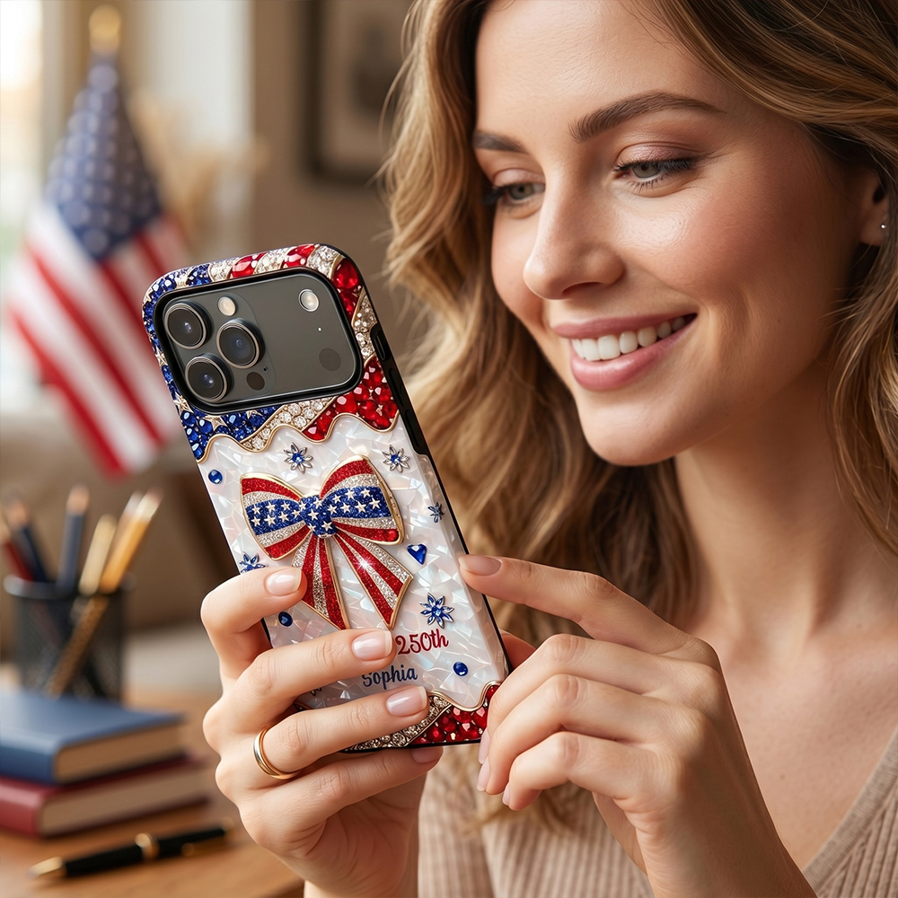 Personalized Phone Case America's 250th Bow with Custom Name Gift For Her