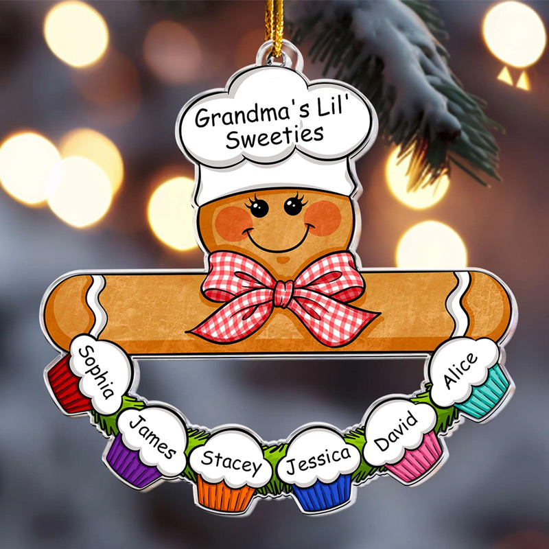 Personalized Gingerbread Baker Acrylic Ornament with Kids Names Custom Family Decoration Holiday Decor Baking Lover Gift