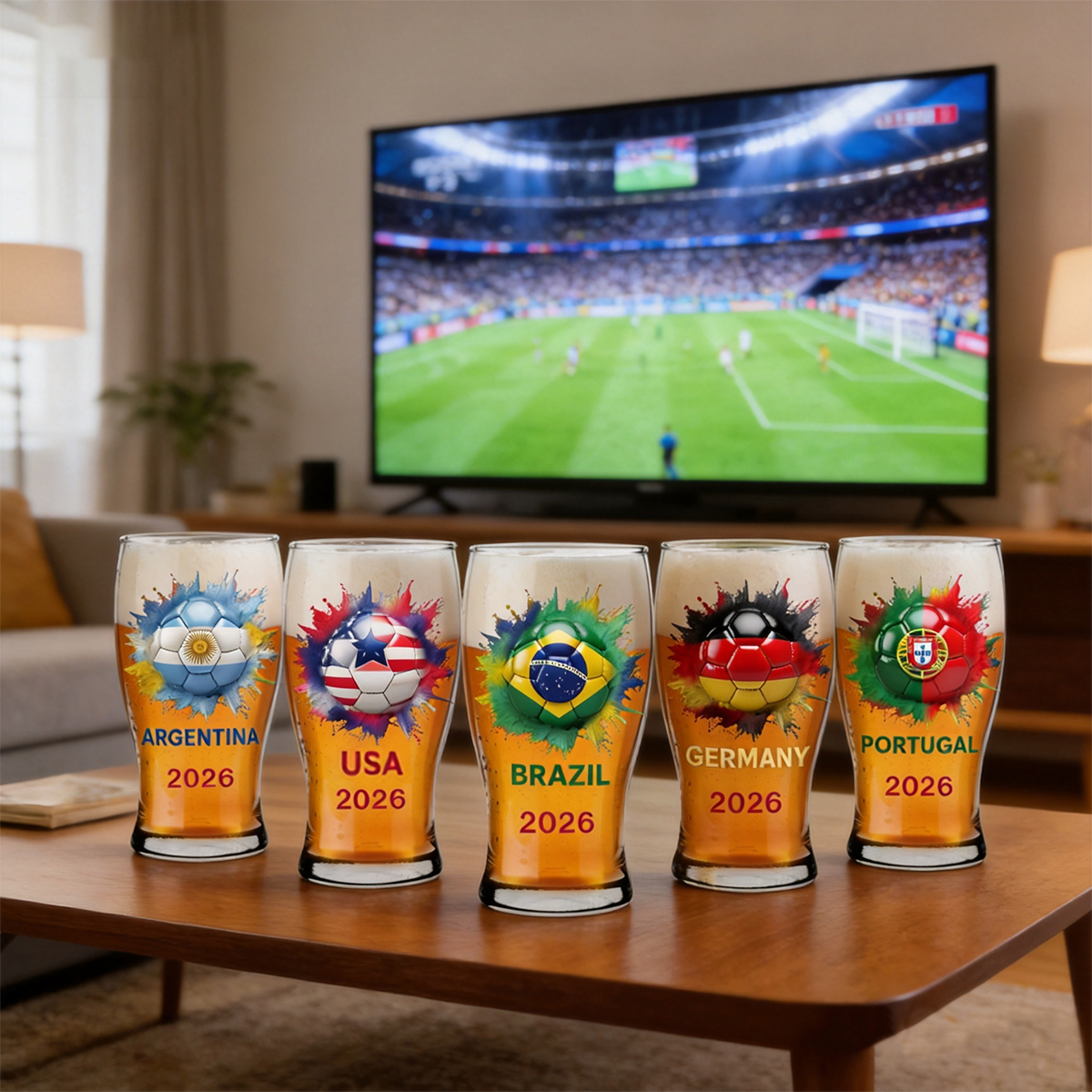 Personalized National Flag Beer Glass Football 2026 Gift for Fans