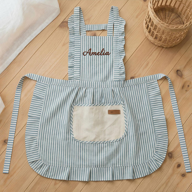 Personalized Striped Apron with Pockets Embroidered Baking Kitchenwear Baking Apron with Name Baking Lover Gift