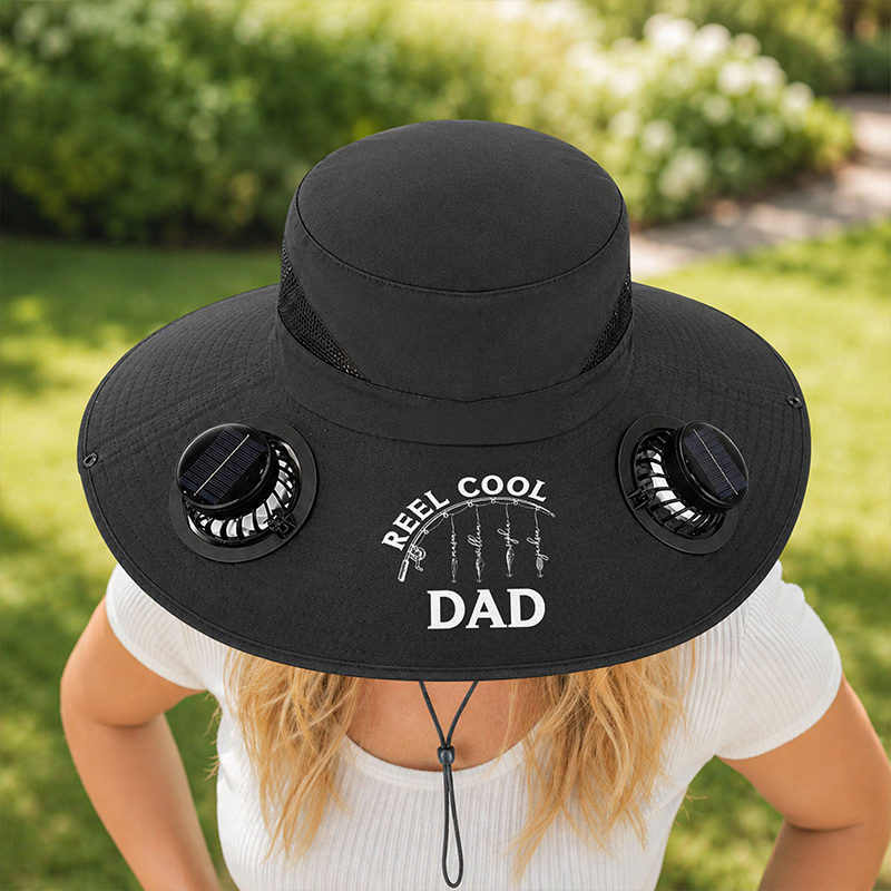 Personalized Reel Cool Dad Solar Fan Hat with Kids Names Custom Gift for Dad Fishing Lover Gifts