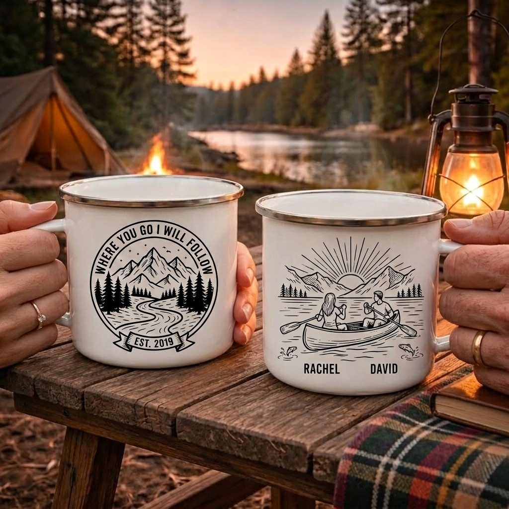 Personalized Where You Go I Will Follow Enamel Mug Custom Couple Hiking Travel Cup Anniversary Wedding Gift For Husband Wife