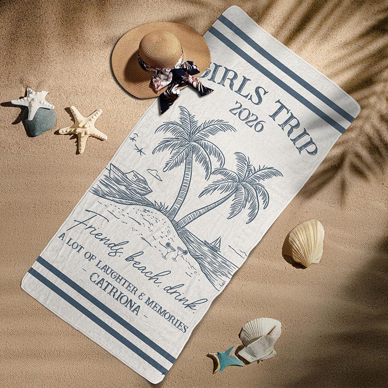 Personalized Girls Trip 2026 Beach Towel Monogram Name Beach Towel Gift for Traveling Lovers