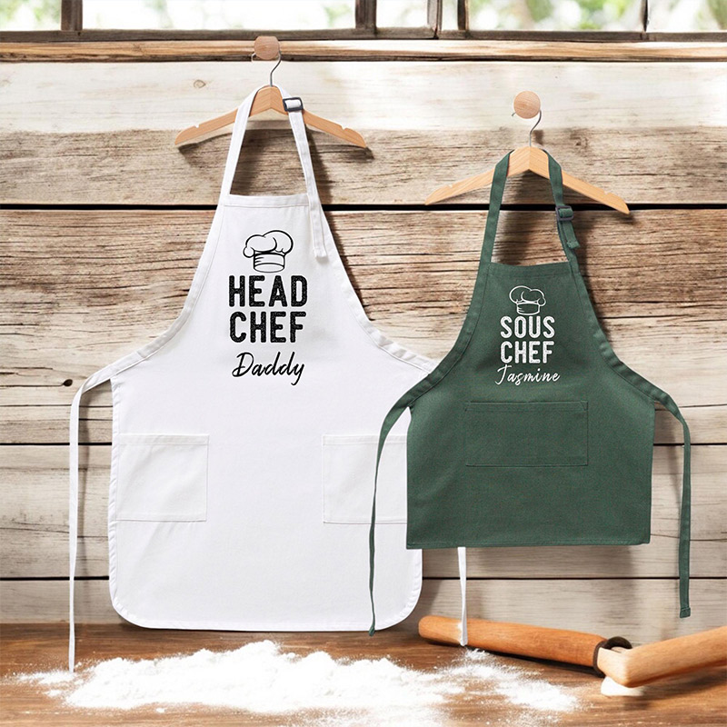 Personalized Dad and Child Cooking Aprons Matching Chef Aprons with Names Custom Family Chef Apron Set Kitchen Apron Gift