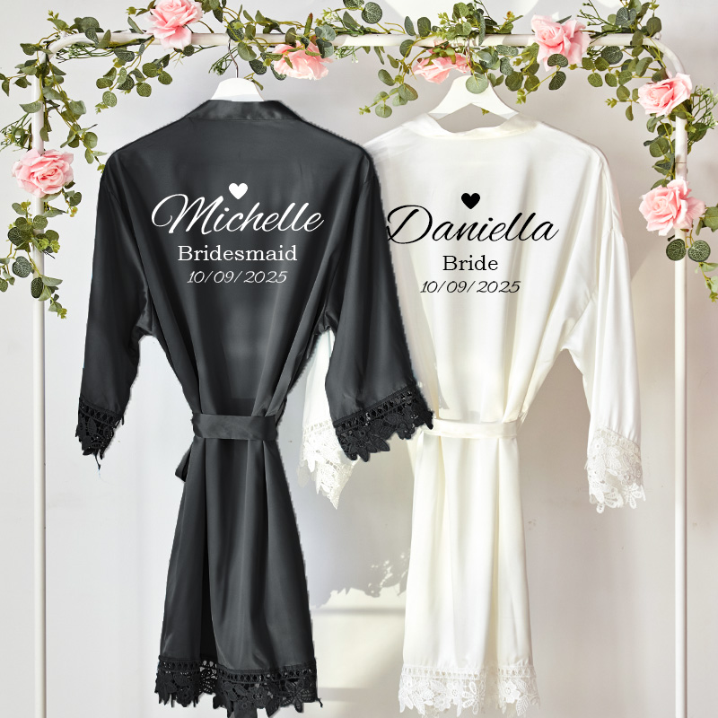 Personalized Bride Heart Robes Bridesmaid Robes Wedding Dressing Gown Bachelorette Party Robes
