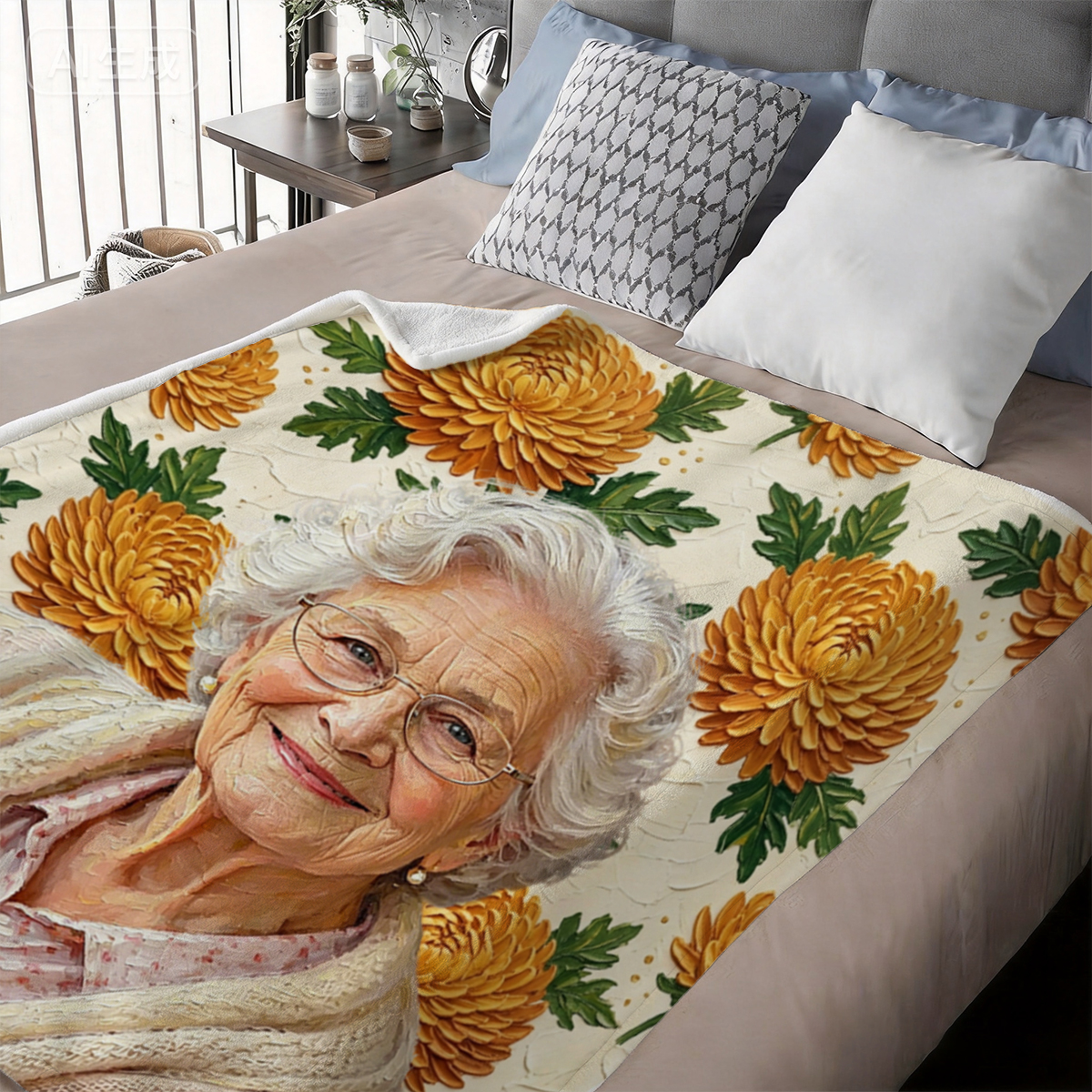 Personalized Birth Flower Flannel Blanket Oil Painting Style Custom Photo and Name Birthday Gift for Her
