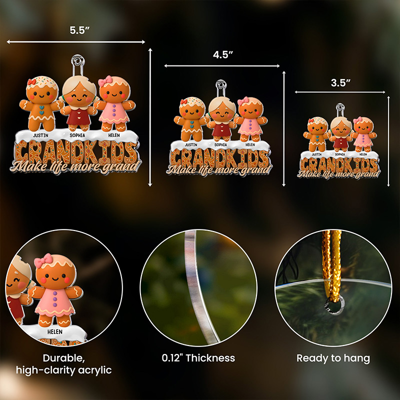 Personalized Acrylic Ornament Gingerbread Grandkids Make Life More Grand Christmas Ornament Gift for Grandparents
