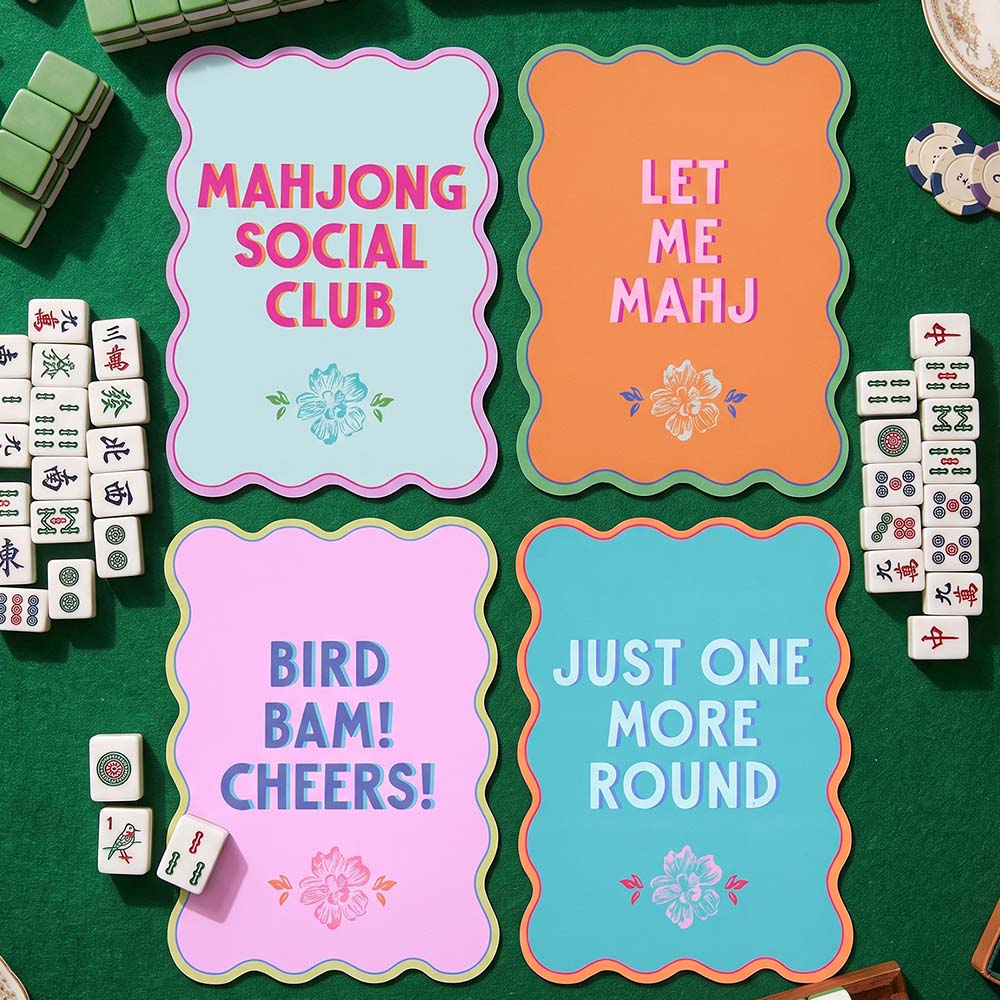 Mahjong Shuffler Cards Set of 4 PVC Cards Mahjong Accessories Game Night Girls Night Pink Green Orange Blue Floral