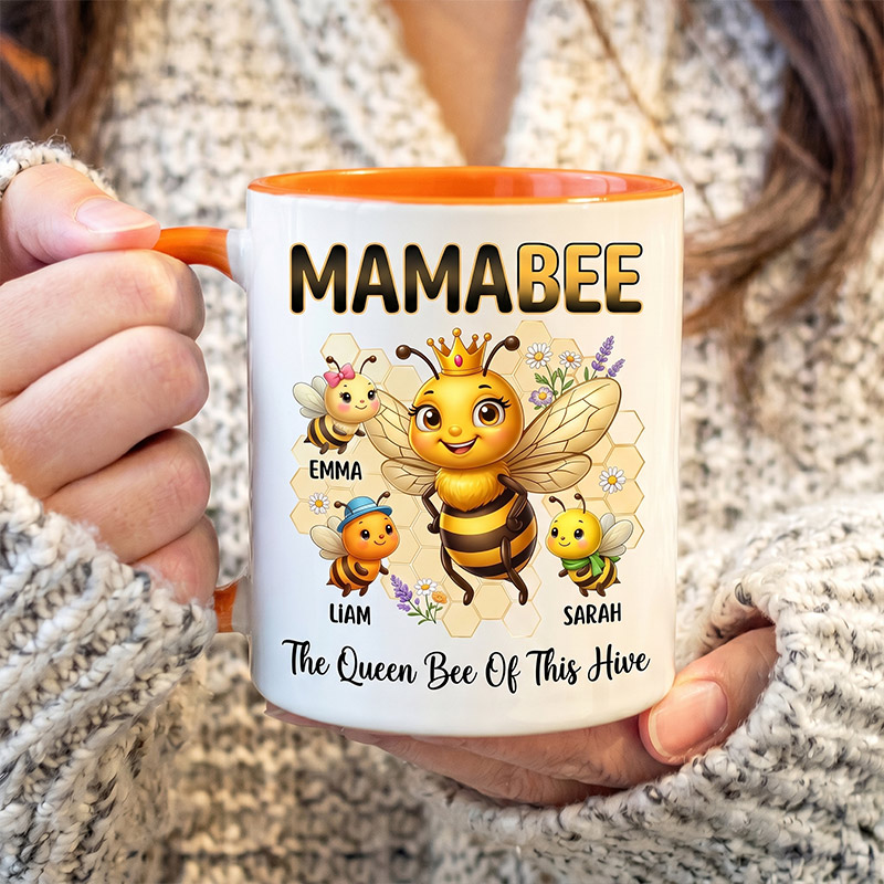 Personalized Mamabee Mug Custom Mug with 1-6 Kids Names Gift Birthday For Mom Mother's Day Christmas Gift