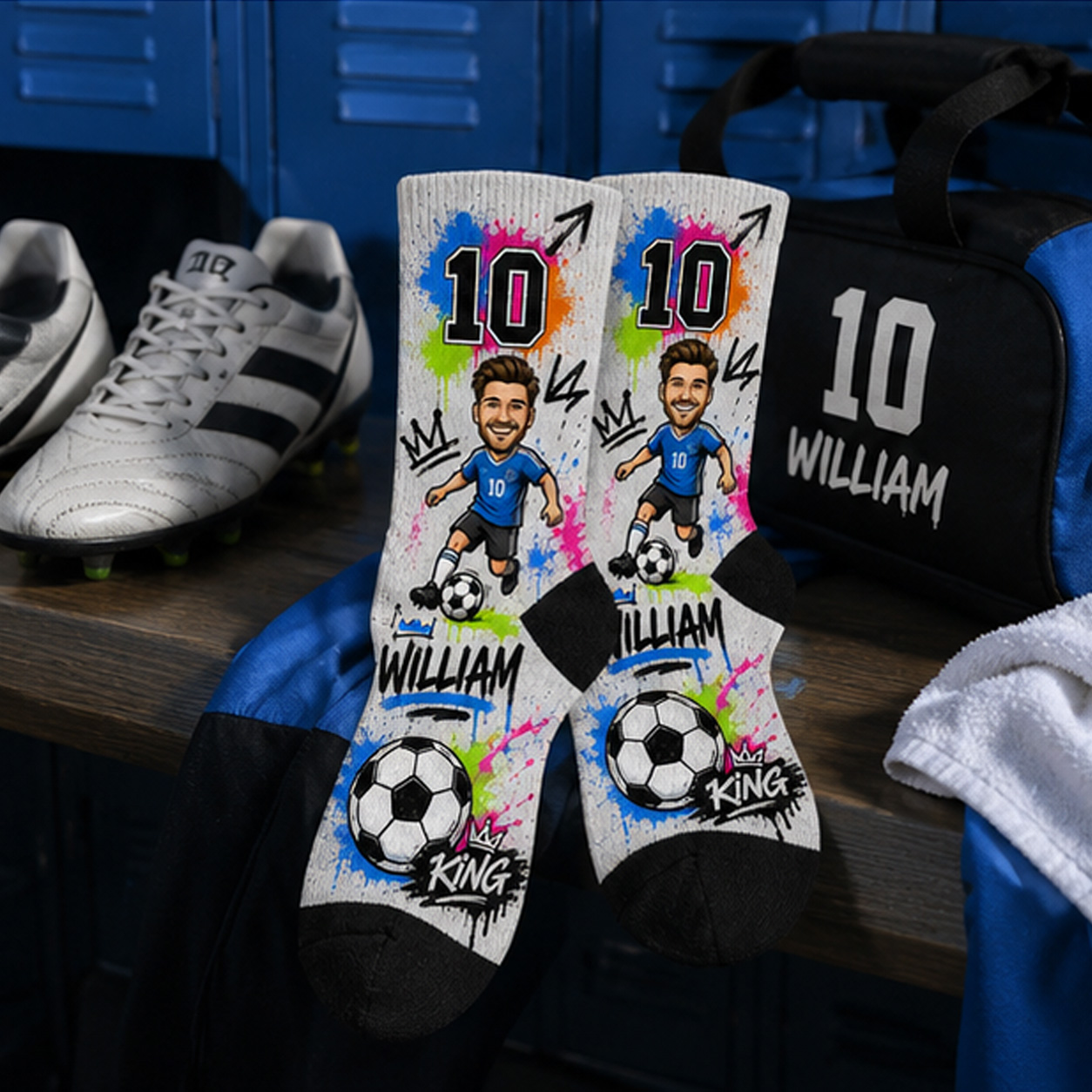 Personalized Soccer King Photo Socks – Because Your Football Legend Deserves His Own Face & Number