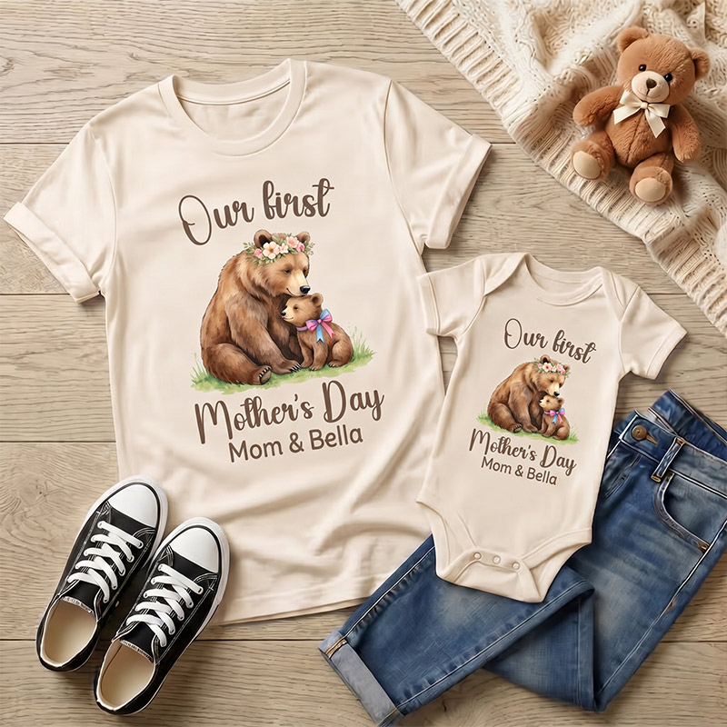 Personalized Our First Mother's Day Shirt Mommy and Me Funny Shirt Mom Baby Matching Shirts New Mom Gift