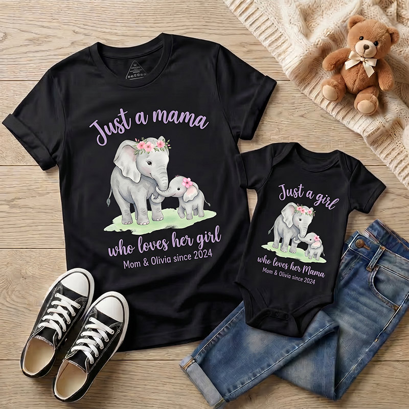 Personalized Just A Mama Who Loves Her Girl Shirt Mommy and Me Funny Shirt Mom Baby Matching Shirts New Mom Gift