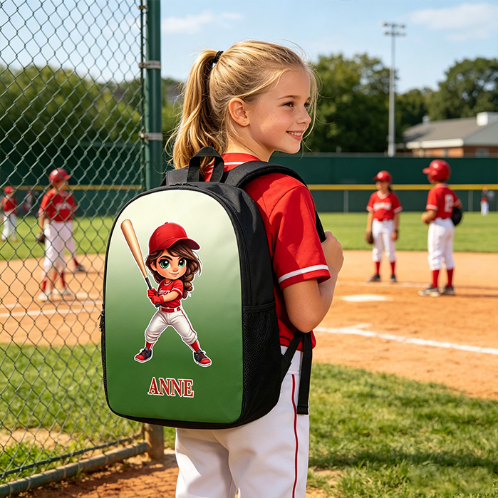 Personalized Cartoon Baseball Character Name Gradient Backpack Back To School Gift for Gym Fitness Baseball Lover