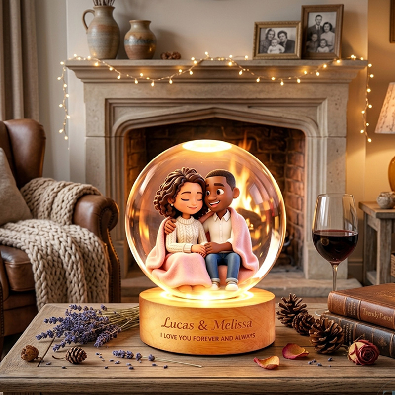 Personalized Photo Lamp Couple Cartoon Character Crystal Night Light Custom Picture Memorial Crystal Ball Lamp Wedding Gift Couple Anniversary Gift For Wife Girlfriend Husband