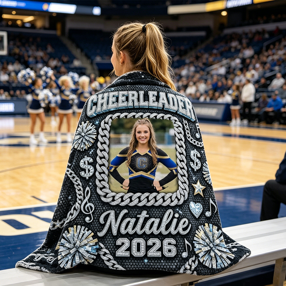 Personalized Cheerleading Flannel Blankets Sparkling Diamond Print Custom Name and Photo Graduation Souvenirs Gifts for Cheerleaders
