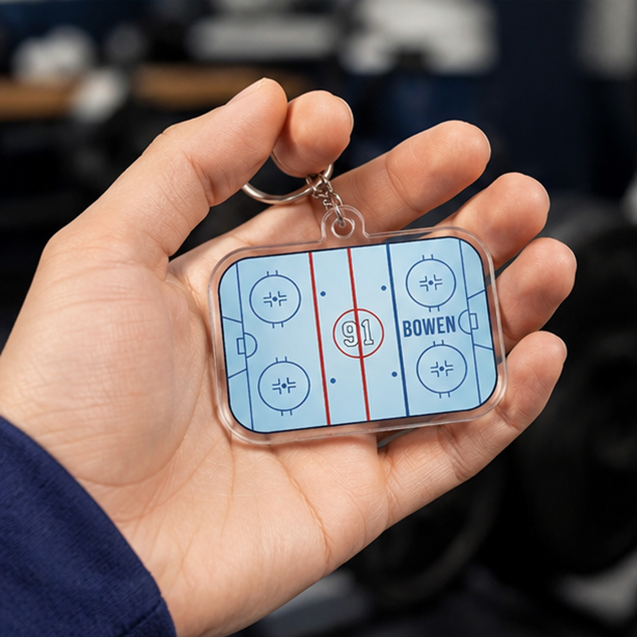 Personalized Ice Hockey Rink Keychain – Custom Name & Jersey Number Gift for Hockey Players and Fans