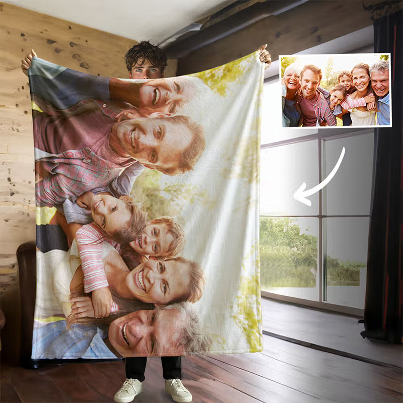 Personalized Soft Photo Throw Blanket with Text Birthday Mother's Day Mom Birthday Gift for Family