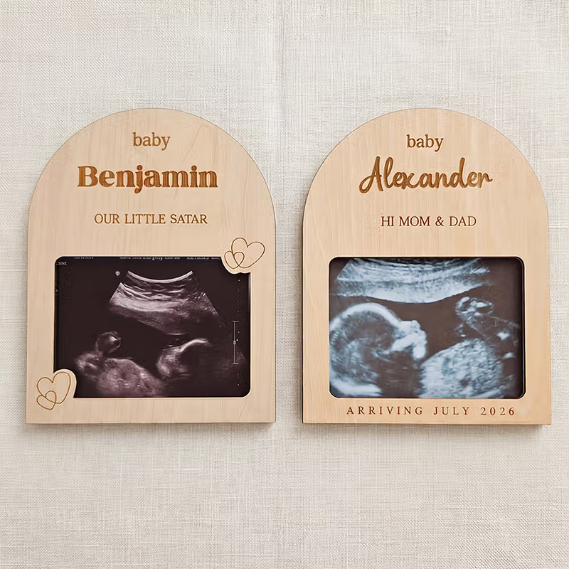 Personalized Wooden Ultrasound Picture Frame with Baby Name and Date Pregnancy Baby Announcement Gift for Grandparents New Parents