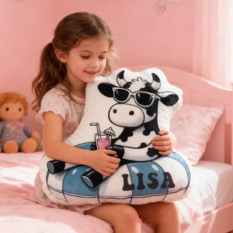 Personalized Swimming Ring Pillow Dairy Cow Throw Pillow Graphic 3D Print Swimming Fitness Decoration Pillow Exercise Sport Pillow Female Swimmer Holiday Gift Custom Swim Pool Keepsake for Kids or Teens Swimming Lovers