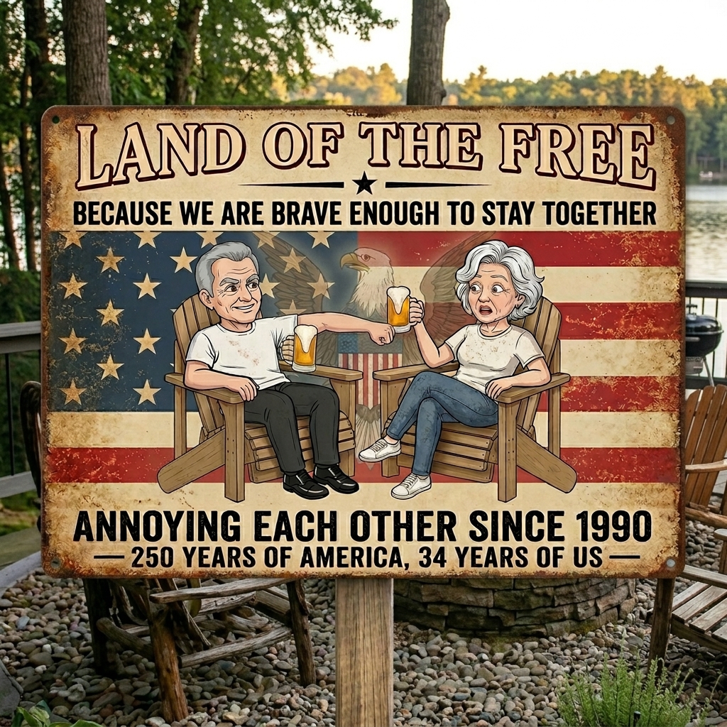 Personalized United States Of America 250th Anniversary Couple Backyard Sign Annoying Each Other Since xxx Years Metal Sign Personalized Custom Classic Metal Signs 