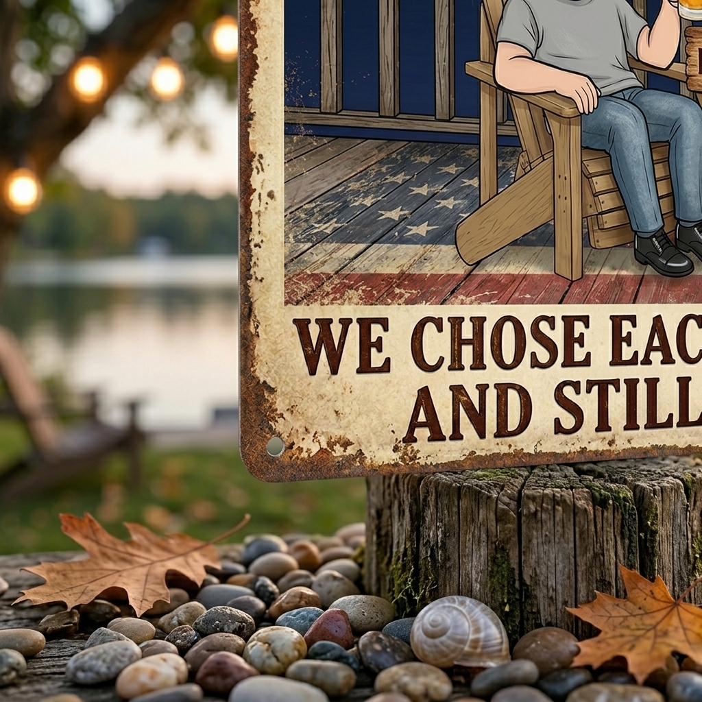 Personalized Cartoon Couple Metal Sign United States Of America 250th Anniversary Couple Backyard Sign Personalized Custom Classic Metal Signs 