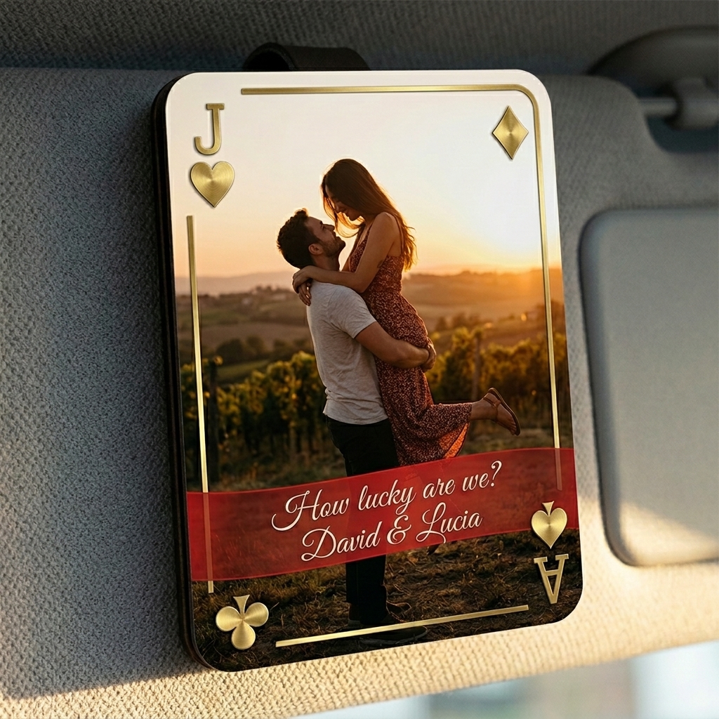Personalized Photo Car Visor Clip Playing Cards Design Car Visor Clip Drive Safe Car Visor Clip Valentines Day Gift for Him Her Initial Playing Cards Visor Clip