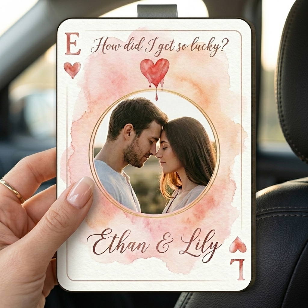 Personalized Photo Car Visor Clip Playing Cards Design Car Visor Clip Drive Safe Car Visor Clip Valentines Day Gift for Him Her Initial Playing Cards Visor Clip