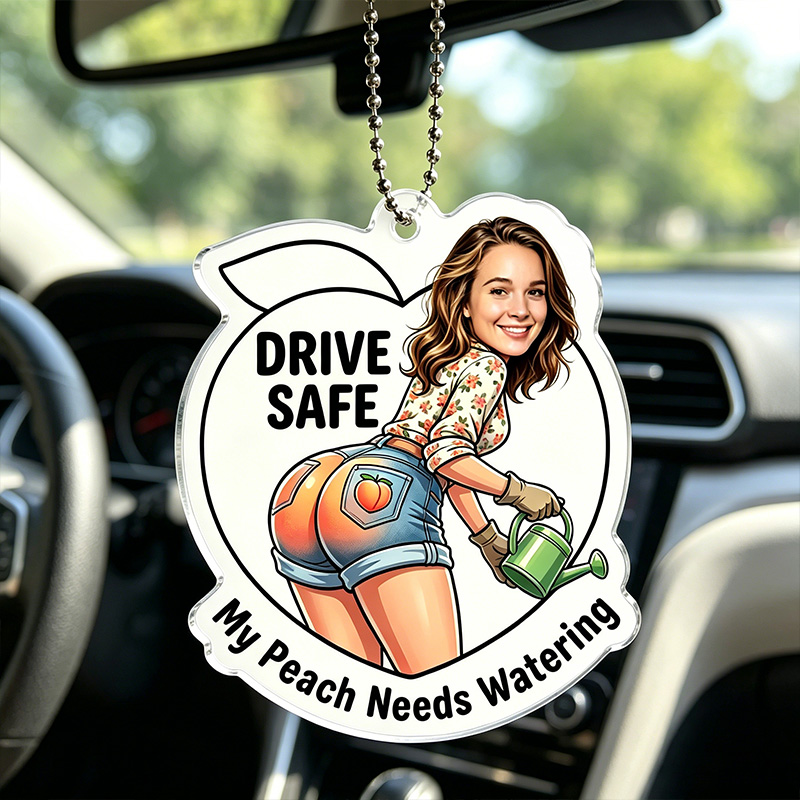 Personalized Funny Drive Safe Car Ornament with Her Photo Flirty Acrylic Car Ornament Drive Safe Rear View Mirror Hanging Charm My Chest Called It Misses Your Face Rude Cartoon Nurse Car Accessory Unique Novelty Gift For Husband Boyfriend Driver