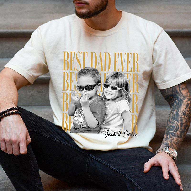 Personalized Dad Vintage Photo Shirt Best Dad Ever Shirt with Kids Photo Funny Dad Shirt Dad Christmas Gift