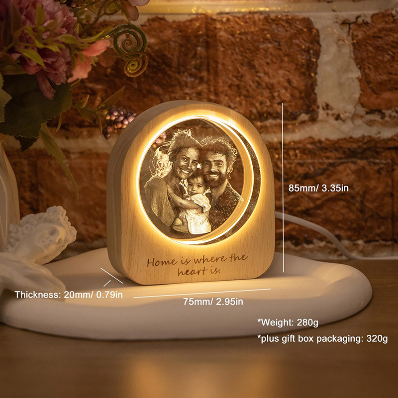 Personalized 3D Crystal Photo Portrait LED Engraved Crystal Photo Night Light Crystal Photo Cabin LED Family Photo Gift Couple Gift Valentine's Day Gift 
