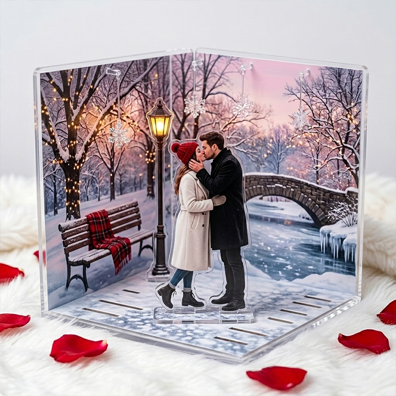 Personalized Acrylic Photo Plaque Couple 3D Christmas Figurine Wedding Gift for Her Romantic Gift Photo to Cartoon Stand Home Decor Our First Christmas Plaque