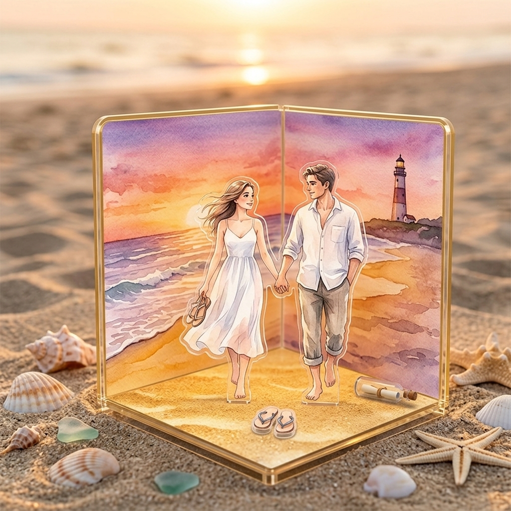 Personalized Acrylic Photo Plaque 3D Couple Figurine Anniversary Gift for Her Romantic Gift Photo to Cartoon Stand Home Decor