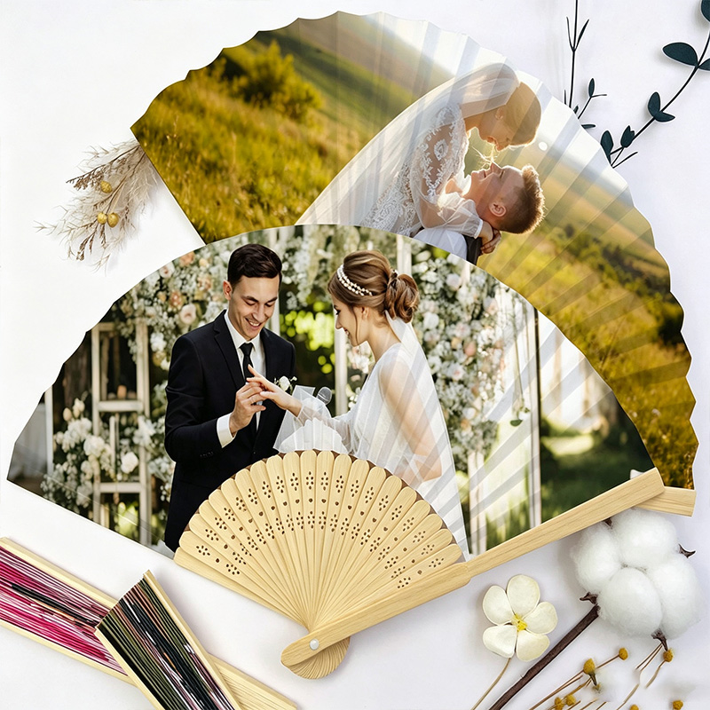 Personalized Over Print Photo Folding Paper Fans Wedding Custom Face Hand Fans for Newlyweds Funny Party Favors for Wedding Bachelorette Couple Summer Gift