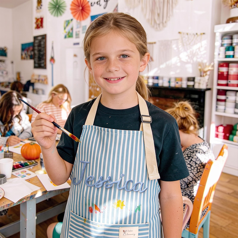 Personalized Striped Cooking Apron with Pocket Mom & Kids Apron Custom Matching Aprons with Pockets Name Kitchen Apron Gift for Cooking