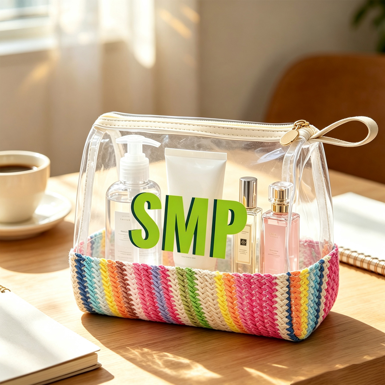 Personalized Straw Clear Handbag Custom Initials Makeup Bag Gift for Her