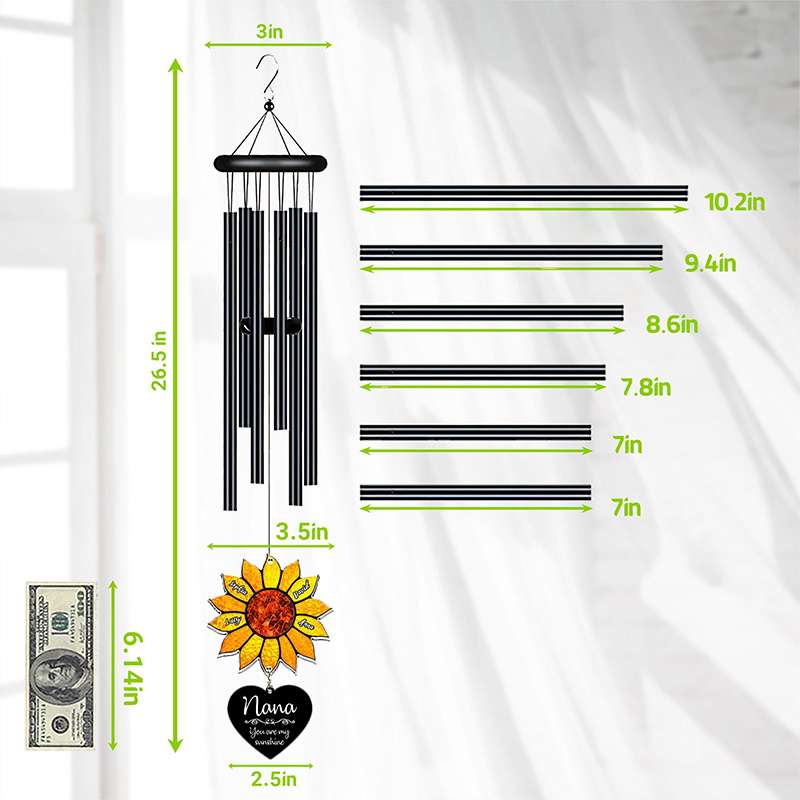 Personalized Nana Sunflower Wind Chime Custom Grandkids Names You are My Sunshine Suncatcher Nana Gift Mom Birthday Gift