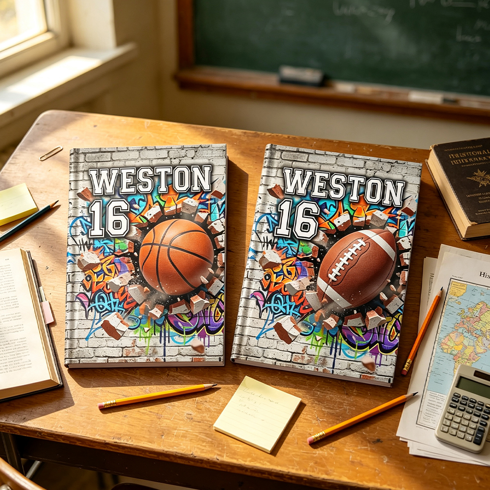 Personalized Graffiti Sports Notebook Custom Name and Number Back to School Gift for Kids