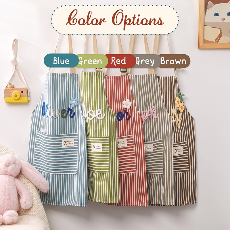Personalized Striped Cooking Apron with Pocket Mom & Kids Apron Custom Matching Aprons with Name Kitchen Apron Gift for Cooking
